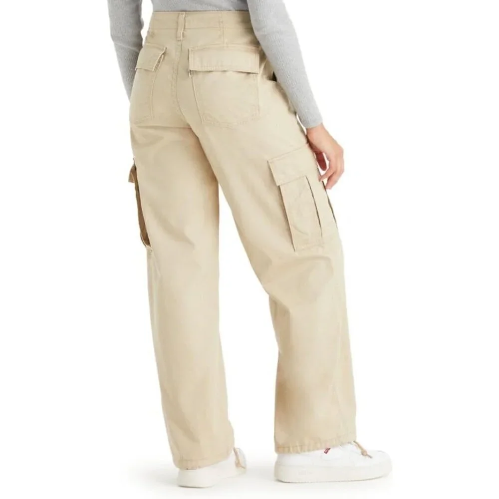 Women's Baggy Cargo Pants Cotton Zipper Closure Relaxed Fit 30 Beige
